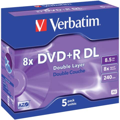 DVD+R Double Layer Verbatim Jewel case 8.5 GB - velocità 8x conf. da 5 - 43541